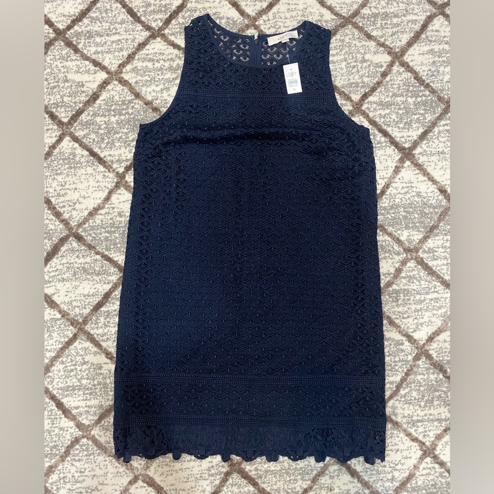 Ann Taylor Loft 10 Navy Blue Lace Crochet Dress Career Cocktail New With Tags